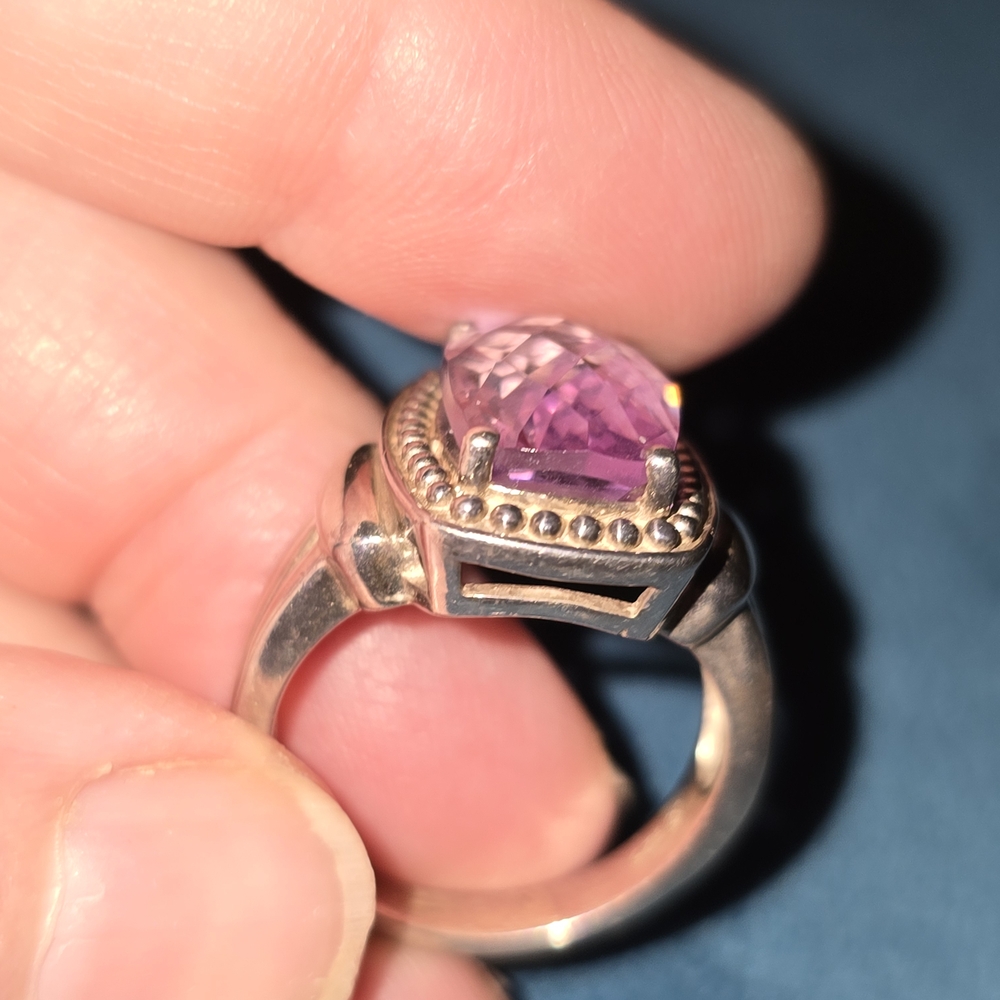 Silver 925 Sterling Heavy Elegant Purple Gemstone Ring - Picture 6 of 9